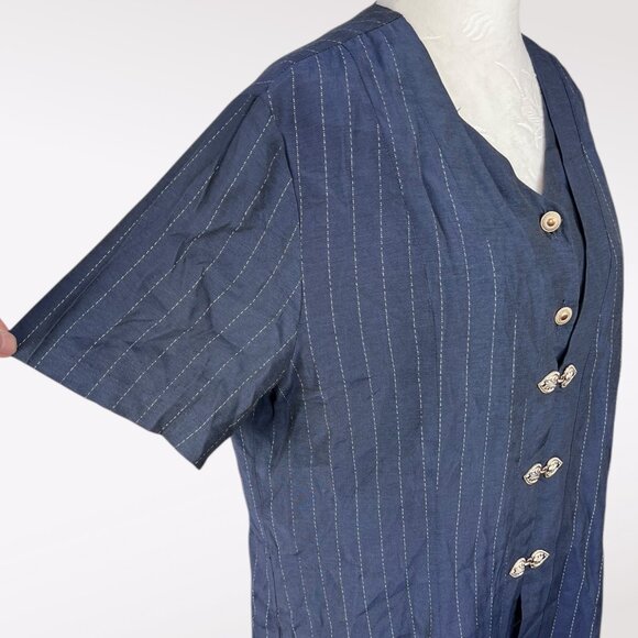 Vintage Reina Short Sleeve Button Down Shirt Modesty Insert Striped Size Medium - Picture 6 of 9